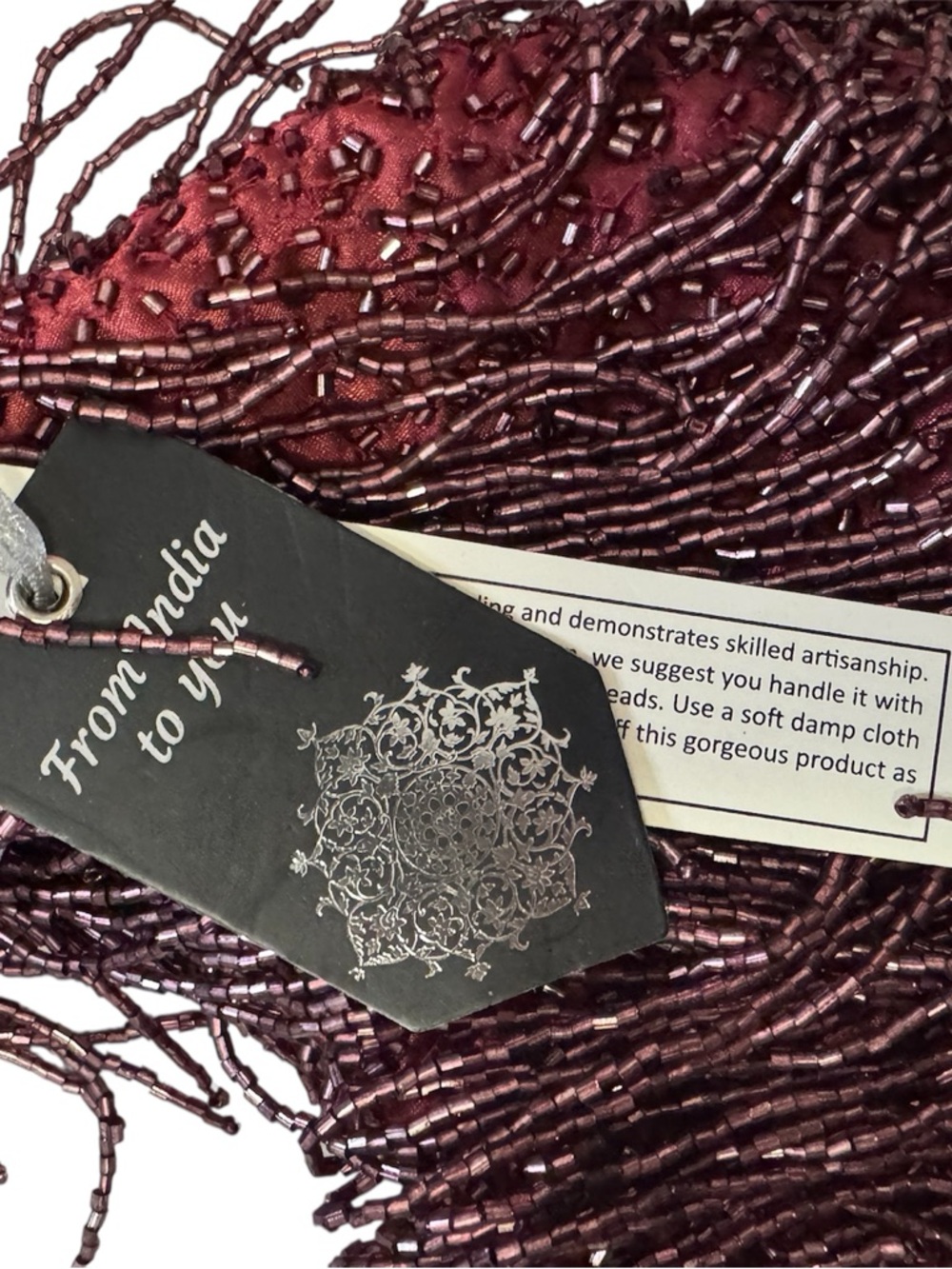 From India Hand-Beaded Burgundy Fringe Shoulder Bag - Picture 3 of 4